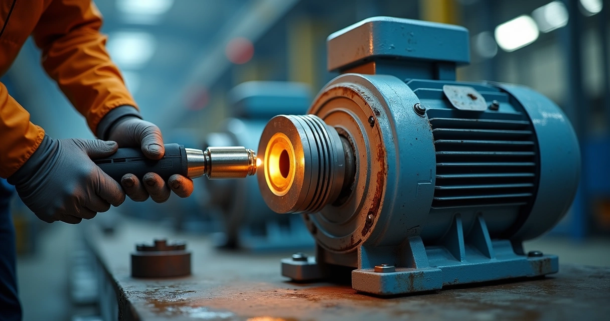 Técnico inspecionando acoplamento de eixo em linha de produção industrial